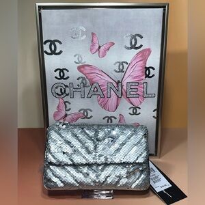 Nicole Miller Mermaid Silver Sequin Convertible Bag Chain Strap & ID Tag